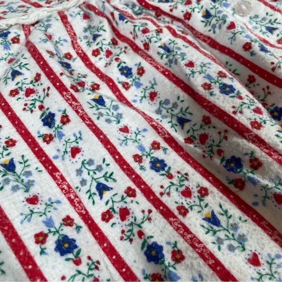 Lanz of Salzburg Womens L Tyrolean Flannel Nightgown Floral Stripe Hearts Lace - Picture 3 of 7